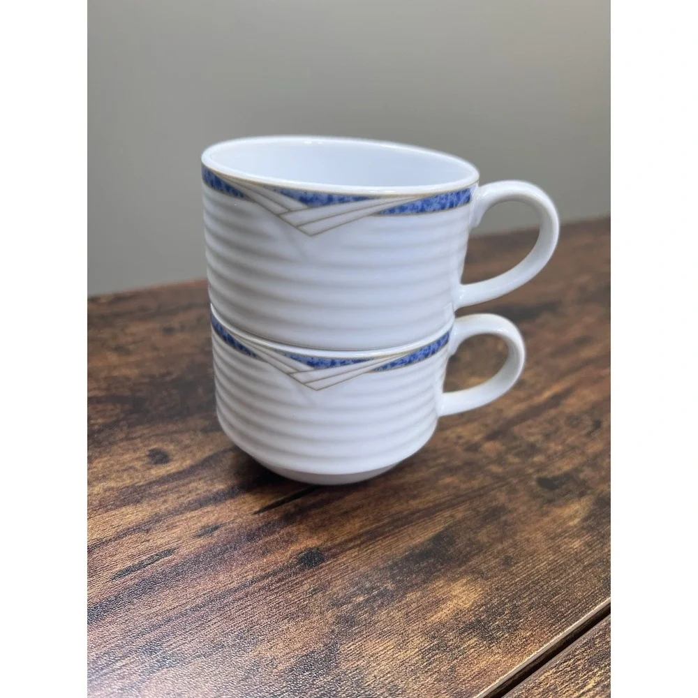 Lot Of 2 Epta By Noritake Tea Cups Sri Lanka White Blue